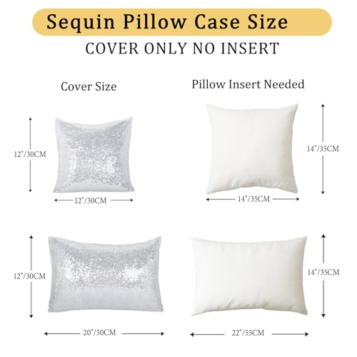ShinyBeauty Silver Throw Pillow Covers 12X20 Inches Set of 2, Rectangle Pillow Cover, Shimmer Fabric Sequin Pillow Case for Couch,Sofa,Bed,Living Room Pillows Home Decorations - color: Silver, size: 20" x 12" (Pack of 2)
