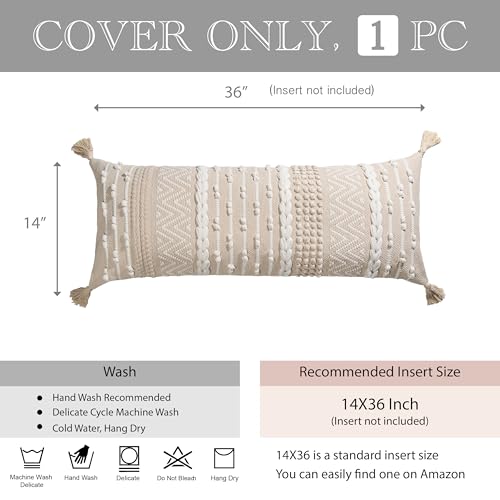 BlissBlush Cream Decorative Lumbar Throw Pillow Cover 14x36 Boho Long Cushion for Bed Neutral Beige White Accent Modern Farmhouse Pillowcase for Bedroom Living Room Couch Sofa Home Décor Cover ONLY - color: Cream White, size: 36" x 14" (Pack of 1)