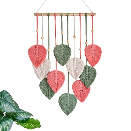 TUDRUKU Macrame Wall Hanging, Pink Leaf Boho Wall Decor, 15.7 x 36 in - color: Pink