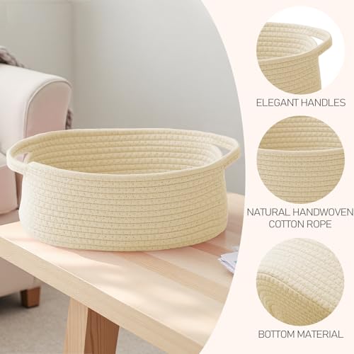 JMvicyroam Woven Basket,Small Rope Storage Bin with Handles & Ribbon Bag, Organizer for Shelves Closets,Gift Basket Empty for Birthday,Books,Dog Toys,Beige/3 Pack - color: Beige, size: 3 Pack