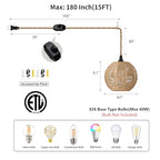 15ft Plug in Pendant Light with Cord Dimmable Switch Rattan Hanging Lamp with Hand Woven Wicker Plug in Chandelier Boho Hanging Lights Fixture for Bedroom Kitchen Hallway Foyer - size: Plug 1 Light Round