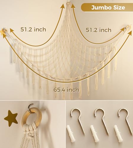 mirolam Stuffed Animal Storage Hammock Net - Toy Hammock Net for Stuffed Animals Corner - Hanging Stuff Animal Organizer Holder Large Size Baby Nursery Room Decor - color: Beige, size: XL Large(51L"*51H"*65"W)