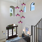 Purple Flower Glass Pendant Light 6-Light Cluster Chandelier Adjustable Hanging Ceiling Light Modern Pendant Lamp for Entryway Dining Room Living Room Foyer - color: Purple, 6 Lights