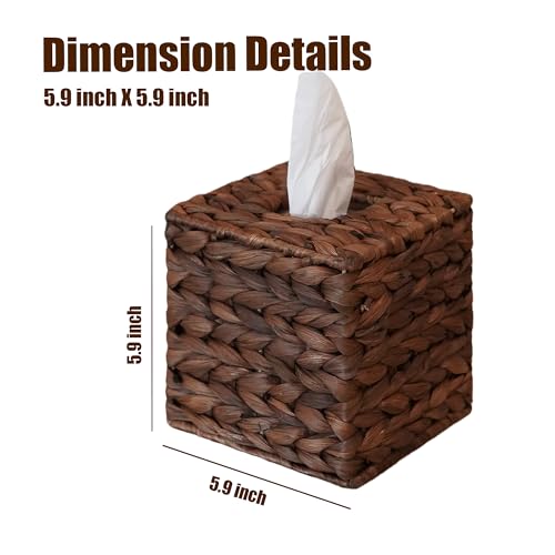 Set of 2 Water Hyacinth Handwoven Tissue Box Cover, Handcrafted Square Facial Tissue, Natural Handmade Wicker Napkin Box Holder, Rustic Decorative on Bathroom, Table, Office, Boho Decorative, Coffee - color: Coffee, size: 2 pack
