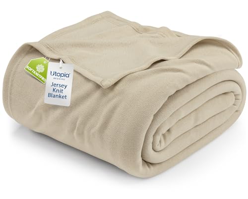 Utopia Bedding Knit Blanket Queen Size (90x90 Inches, Camel) Soft Lightweight Jersey Breathable Sweatshirt Blanket for Bed,Couch & Sofa - color: Camel, size: Queen