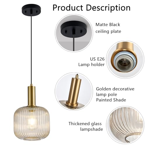 8 Inch Amber Glass Pendant Lights Small Modern Chandelier Pendant Lighting Mid Century Hanging Lights Adjustable Kitchen Island Light for Dining Room Bedroom Hallway - color: 8 Inch Amber
