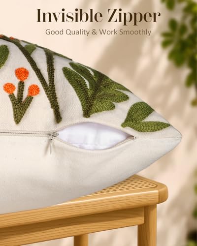 Embroidered Throw Pillow Covers 18x18 Inch - Set of 2 Summer Spring Boho Decorative Pillow Covers with Zipper for Living Room Couch Sofa Bed Aesthetic Design Flower Cluster Cushion Pillowcases - color: Flower Cluster, size: 18" x 18" (Pack of 2)