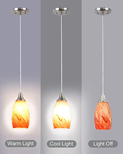 karyfine Art Glass Mini Pendant Lights Kitchen Island Marble Glass Pendant Light Shade with Brushed Nickel Finish Ceiling Hanging Lights for Kitchen Over Sink,Dining/Living Room Red Marble-1Pack - color: Red marble -1Pack