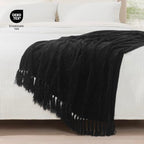 RECYCO Throw Blanket Soft Cozy Chenille Throw Blanket with Fringe Tassel for Couch Sofa Chair Bed Living Room Gift (Black, 60" x 80") - color: Black, size: 60'' X 80''