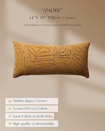 Throw Pillow Covers, Pack of 1 Woven Jacquard Cushion Covers for Sofas, Couches, Bed, Boho Home Decor, Cozy Soft and Comfortable Pillow Cases Bed, Amorf, Mustard 14x28 Inch - color: Mustard, size: 28" x 14" (Pack of 1)