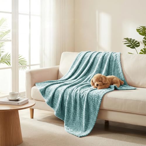 Exclusivo Mezcla Fleece Bed Blanket King Size, Lightweight Jacquard for Spring Summer, Soft Cozy Breathable Blankets, Celadon, 90x104 Inches - color: Celadon, size: King ( 90x104 IN )