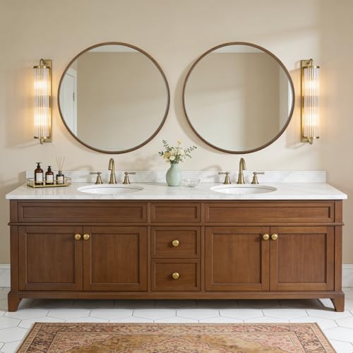 WallBeyond Round Wood Mirror, 36" Round Modern Decoration Large Circle Wall Mirror for Bathroom Living Room Bedroom Entryway, Walnut - color: Walnut, size: 36"L x 36"W