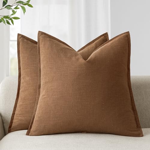 Foindtower Pack of 2, Decorative Linen Soild Throw Pillow Covers Soft Accent Cushion Case Boho Farmhouse Pillowcase for Chair Couch Sofa Bedroom Living Room Home Decor 16 x 16 Inch Orange Brown - color: Hazel, size: 16" x 16" (Pack of 2)