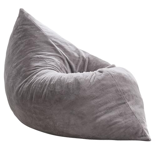 Hobestluk 3 in 1 Bean Bag Chair Giant Bean Bag Chairs for Adults with Chevron Plush Fur Cover Convertible Bean Bag Floor Cushion with Machine Washable Cover for Living Room (Plush Grey) - color: Soft Grey