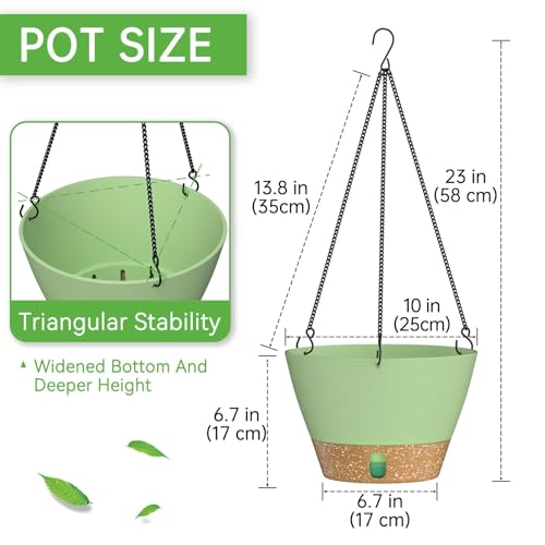 ZMTECH 2 Pack 10 Inch Hanging Baskets for Plants Outdoor Indoor, Modern Green Planters with Water Level Window & Metal Chain for Balcony Patio Garden Home Decor - color: Green, size: 10 Inch