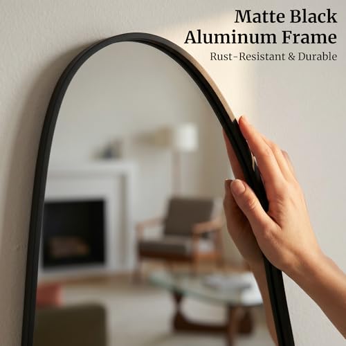 Irregular Wall Mirror 32" x 16.5", Asymmetrical Black Bathroom Vanity Mirror with Matte Aluminum Frame and Tempered Glass, Organic Shape Decor for Entryway and Bedroom - color: Black, size: 32"L x 16.5"W