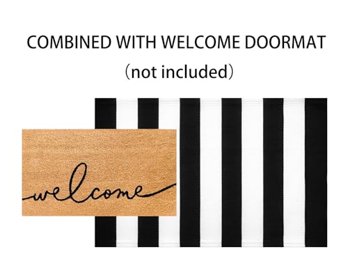 Washable Proch Rug Soft Entryway Rug 2.3'X3.6', Cotton Woven Bathroom Rugs Front Porch Decor Black and White Area Rug Outdoor Rug - color: Black White, size: 2'4" x 3'7" (Rectangular)