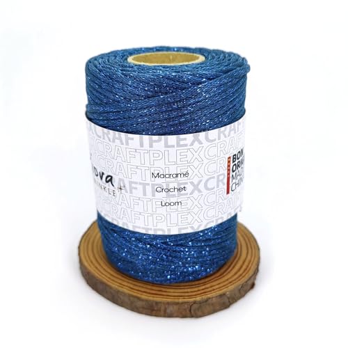 3mm Sparkle Polyester Macramé Cord - 150g/66yds Metallic Glitter Braided Cord for Crocheting Bags, Baskets, Macramé Plant Hangers & DIY Crafts, Machine Washable (10#Navy) - color: 10#navy