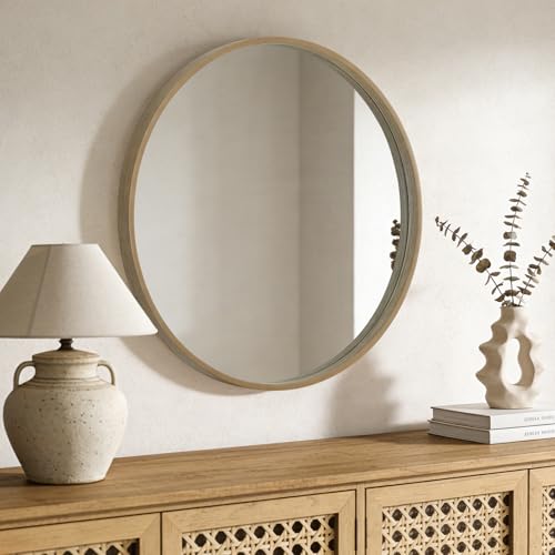 WallBeyond Round Wood Mirror, 32" Round Modern Decoration Large Circle Wall Mirror for Bathroom Living Room Bedroom Entryway, Honey - color: Honey, size: 32"L x 32"W