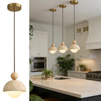 7.1inch Wabi Sabi Pendant Light, Yellow Travertine Pendant Light Fixture, Natural Stone & Wood Hanging Lamp for Kitchen Island, Hallway, Bedroom Bedside, Living Room, Dining Room (1pcs) - color: 7.1inch stone-1pcs