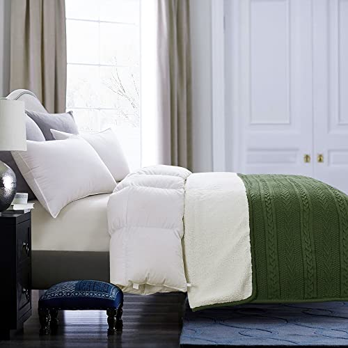 Longhui bedding Olive Green Acrylic Cable Knit Sherpa Throw Blanket - Thick, Soft, Big, Cozy Olive Green Knitted Fleece Blankets for Couch, Sofa, Bed - 50 x 63 Inches - color: Olive Green, size: 50" x 63", Standard