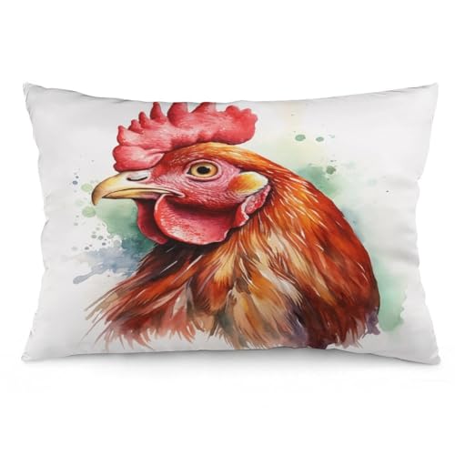 Watercolor Chicken Pillows Cover 12 "x20 Farmhouse Rooster Coloful Chicken Decorative Cushion Cover Pillowcase Couch Pillows for Living Room for Bedroom Living Room - color: Pattern-3, size: 20" x 12" (Pack of 1)