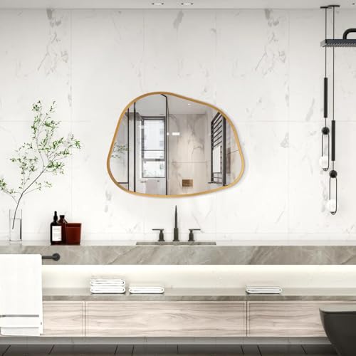 Irregular Mirror for Wall, Gold Wall Mirrors Decorative 20"x16" Asymmetrical Mirrors Aluminum Alloy Frame for Bathroom, Bedroom, Living Room, Cloakroom, Entryway - color: Gold-irregular 5(20"x16")