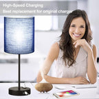Lynnoland 2 Pack Touch Control Table Lamps with 2 USB & AC Outlet, 3-Way Dimmable Bedside Nightstand Lamps for Bedroom Living Room Nursery, 800 Lumens 5000K Daylight Bulbs Included - color: (2 Pack)Navy Blue & Black(Base)-5000K Bulbs Included