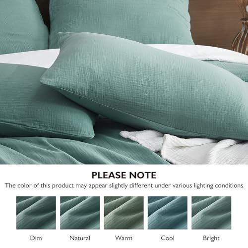 EMME Muslin Cotton Duvet Cover Set Teal King Size Linen Like Soft Breathable Lightweight Summer Comforter Cover Set with Zipper Closure (Teal, King, 104"x90") - color: 03 - Teal, size: King(104"×90")