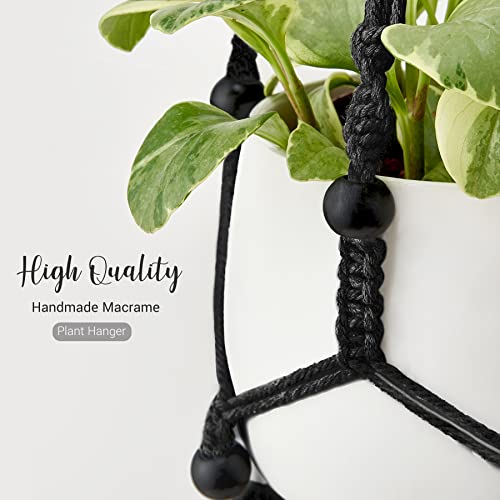 Mkono Macrame Plant Hanger Indoor Hanging Planter Basket with Wood Beads Decorative Flower Pot Holder No Tassels for Indoor Outdoor Boho Home Decor 35 Inch, Black, Set of 1 (POTS NOT Included) - color: Black