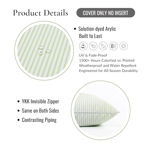 Hofdeco Premium Coastal Hampton Outdoor Performance Lumbar Pillow Cover Only, 12"x20" Water Repellent, UV and Fade Resistant for Backyard, Couch, Poolside, Grass Green Woven Coastline Stripes - color: Grass Green Coastline Stripes 12"x20"