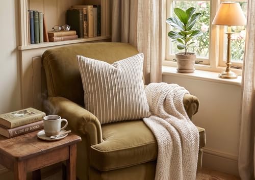 SanVia Cotton Throw Pillow Covers 20x20 – Handwoven Jacquard Texture, Fade-Resistant, No Pilling – Hidden Zipper, Decorative Cushion Cover for Sofa, Couch, Bed – Insert Not Included (Modern, Brown) - color: Warm Brown, size: 20" x 20"