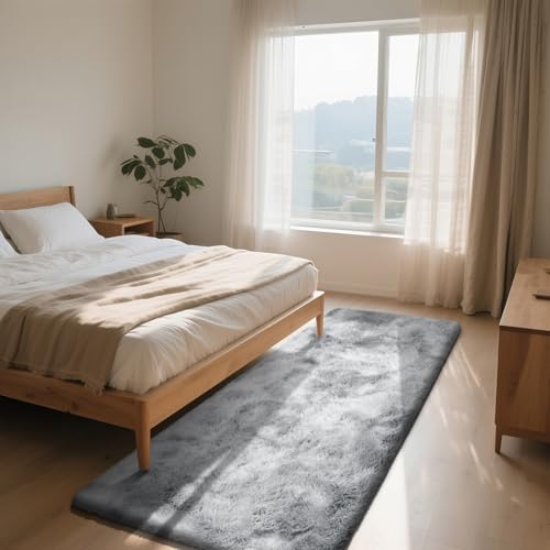 Soft Runner Rugs for Bedroom, Mottling Grey 2x6 Area Rugs Fluffy Rug Shag Area Rug Carpet, Bedside Rug for Living Room Bedroom Room Home Decor - color: Mottling Grey, size: 2' x 6' (Rectangular)