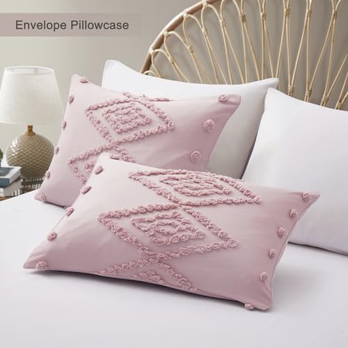 Oli Anderson Tufted Duvet Cover King Size, Soft and Lightweight Duvet Covers Set for All Seasons, 3 Pieces Boho Embroidery Shabby Chic Bedding Set (Pink, King, 104" x 90") - color: Pink, size: King(104"×90")