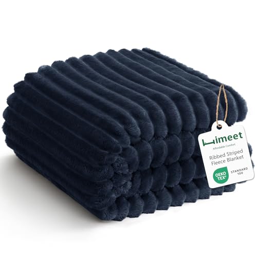 HIMEET Fleece Navy Blue Twin Blanket for Bed - 300GSM Ribbed Soft Cozy Outdoor Blanket, Graduation Birthday Gifts for Women Men Teens, College Dorm Essentials Camping Throws, 60x80 Inches - color: Navy Blue, size: Twin (60" x 80")