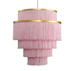 5-Tiered Pink Chandelier,3 Lights Boho Fringe Pendant Light Fixture,Tassle Chandelier for entryway,Dining Room,Baby Nursery,Gold and Pink - color: Pink-Pendant