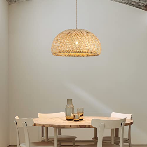 Bamboo Large Pendant Light Fixture 17.8 inch One-Light Adjustable Rustic Basket Handmade Woven Pendant Lighting for Kitchen Island Farmhouse Dining Room Living Room - color: Natural