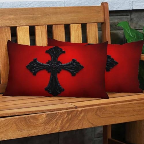 EKOBLA Black Look Medieval Lumbar Throw Pillow Cover Red Velvet Black Gothic Cotton Linen Throw Waist Pillow Case Decorative Cushion Cover Pillowcase Sofa Lumbar 12x20 Inches - color: Multi-bs09, size: 20" x 12" (Pack of 1)