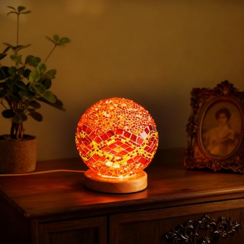 Vintage Turkish Night Lights Mosaic Glass Table Lamp USB Power Dimmable Ambient Lighting Bedside Sleep Light Study/Home Office Decoration Unique Gift Idea(Baroque B - Orange, Baroque) - style: Baroque B Orange