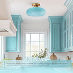 Lighting Glass Flush Mount Ceiling Light Blue Round Dome Glass Shade Mid Century Semi Flush Mount Ceiling Light Fixtures wtih Bathroom Overhead Lights Nordic Hallway Lights Fixture - color: Flush-Blue 2