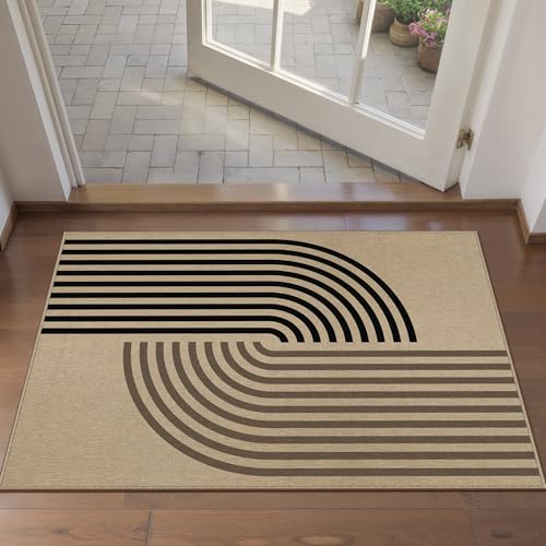 PureCozy 2x3 Rainbow Easy Jute Kitchen Front Doormat Non Slip Washable Neutral Area Rug Non Shedding Low Pile Black Floor Carpet for Farmhouse Entryway Porch Doorway - color: Rainbow 3, size: 2' x 3' (Rectangular)
