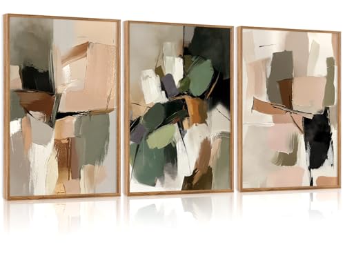 CHDITB Modern Abstract Framed Canvas Wall Art, Minimalist Neutral Wall Decor, Mid Century Poster, Wabi Sabi Painting, Earth Tone Boho Geometric Art Print for Living Room Bedroom Office Decor 12”X16”x3 - color: Abstract B