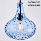 11" Hand-Blown Blue Glass Pendant Light, Hammered Glass Shade with Black Finish, Adjustable Modern Hanging Light Fixture for Kitchen Island, Dining Room, Hallway, Living Room - color: Blue Rod