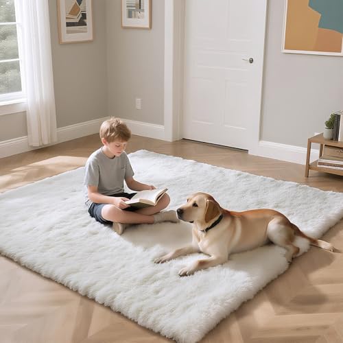 Fluffy Rug Shag Area Rug, White 2x4 Area Rugs for Bedroom, Small Bedside Rug, Soft Fluffy Shag Entryway Throw Rugs for Living Room Bedroom Room Home Decor - color: White, size: 2' x 4' (Rectangular)
