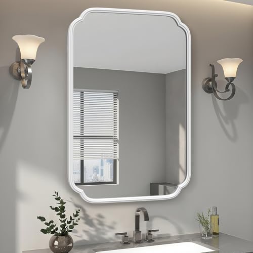 Ferytange White Bathroom Mirror for Over Sink 24×36 Inch - Multi-Size Durable Iron Frame, Shatterproof Glass, Versatile for Bathroom/Bedroom/Living Room Decor (Horizontal or Vertical Mount) - color: White, size: 36"L x 24"W