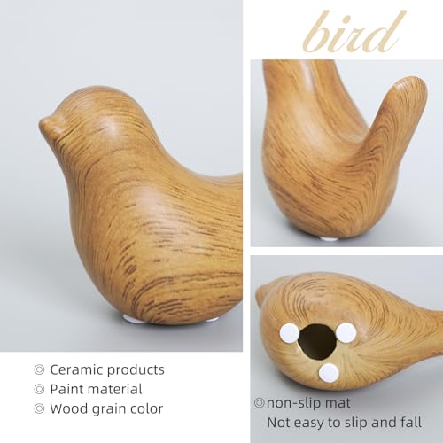 Notakia Wood Look Ceramic Birds Statues Home Decor Modern Style Decorative Ornaments for Living Room, Bedroom, Office Desktop, Pottery barn Decor - color: 2pcs Wood-look