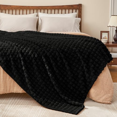 BEDELITE Black Blanket Queen Size for Bed- Super Soft Lightweight 3D Checkered Fluffy Fuzzy Fleece Blanket, Luxurious Cozy Blanket for Room Home Decor, Gift for Women, 90x90 inches - color: Black, size: Queen(90"x90")