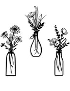 Conmetal 3 Pieces Metal Flowers Wall Arts - Rustic Farmhouse Decor Beige Minimalist Flower Wall Decors for Living room Bathroom Bedroom Dining Room-Housewarming Gifts (Beige, Vase-C) (A)