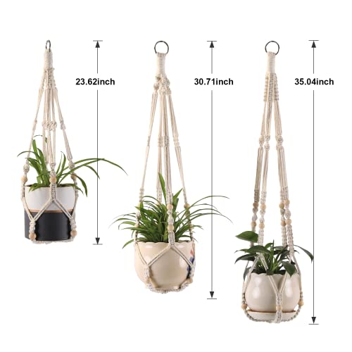 3-Pack Macrame Plant Hanger Indoor - Hanging Planter Basket for Indoor Outdoor - Decorative Boho Plant Holders Set with Beads - Ceiling Flower Pot Holder with 6 Hooks - 35"/30"/24" White - color: White