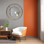 PARISLOFT 28" Geometric Metal Round Wall Mirror,Sunburst Mirror Wall Decor for Living Room,Antique Bronze